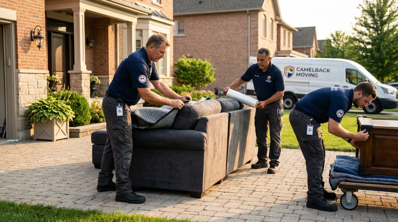 Large estate moving crew wrapping furniture in Orange, NJ